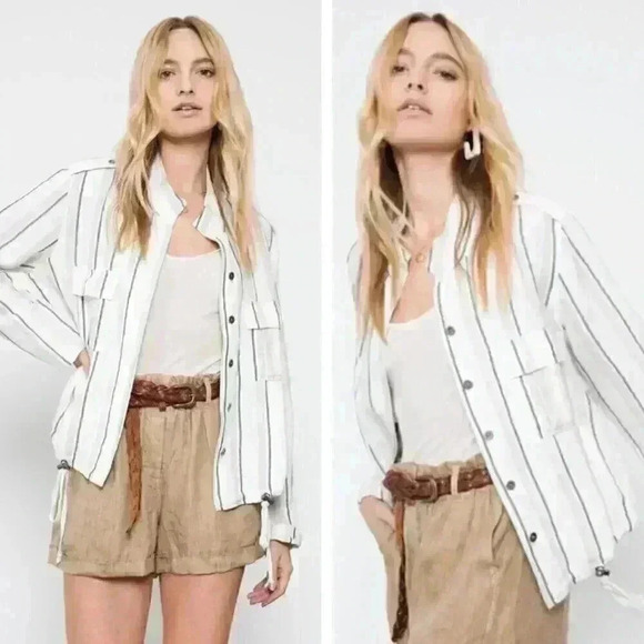 NEW Rails Rowen Linen Jacket Coco Stripe Coastal Lightweight Breathable Beach - Picture 1 of 10